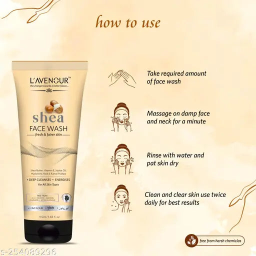 L'avenour Shea Face Wash with Shea Butter, Vitamin E & Jojoba Oil for Fresh & Fairer Skin 115ml (Pack of 3) - Springkart