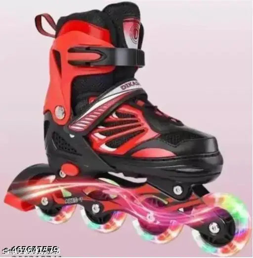 Skates with LED Flash Light On Wheels for Kids - Age 7 to14 Years (Multicolour - Multidesign, Multicolour-Multidesign, Unisex-Baby) (RED) - Springkart