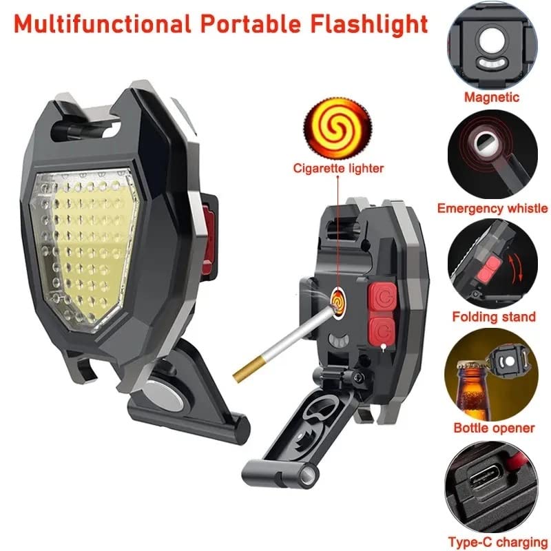 4543 Portable Triangular Shaped Emergency Camping Flashlight With Cigarette Lighter Lumens Rechargeable Waterproof Portable Led Light Camping Keychain 6lighting Modes With Strong Magnet 3 Color Lighting For Travel Camping Walking - Springkart