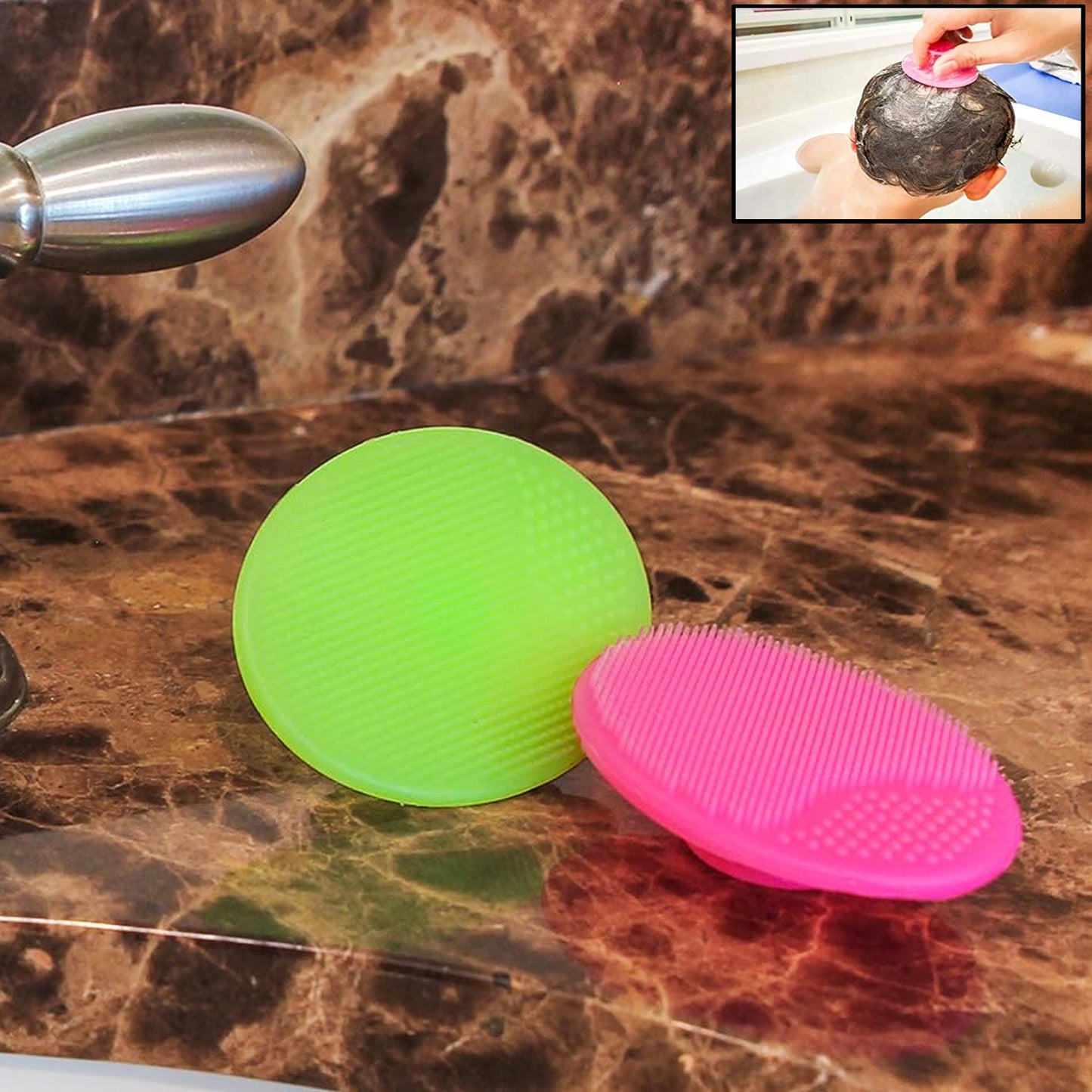 Bath Facial Cleansing Brush Soft Silicone Face Scrubber (2 Pc Set) - Springkart