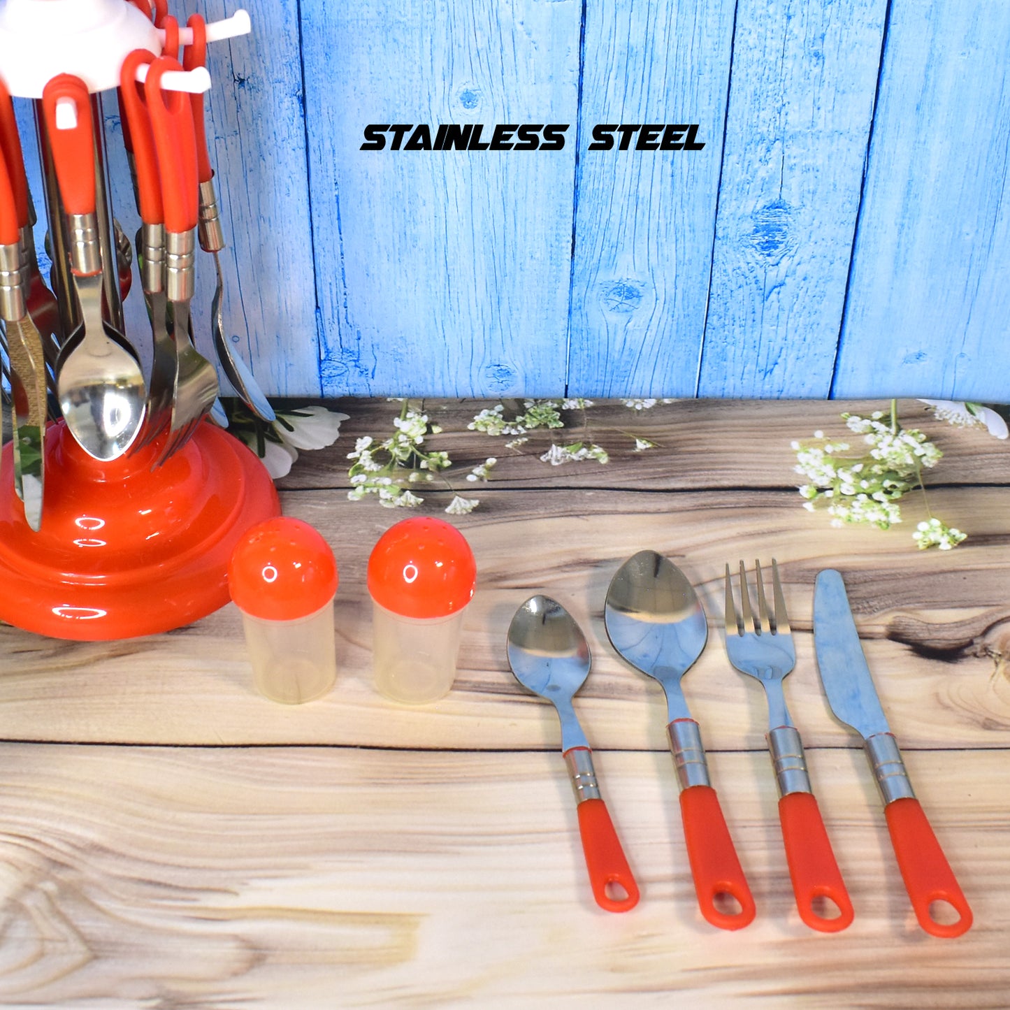 Luxury Cutlery Set For Dining Table Stainless Steel 26-piece Set With Stand (1 Set - Springkart