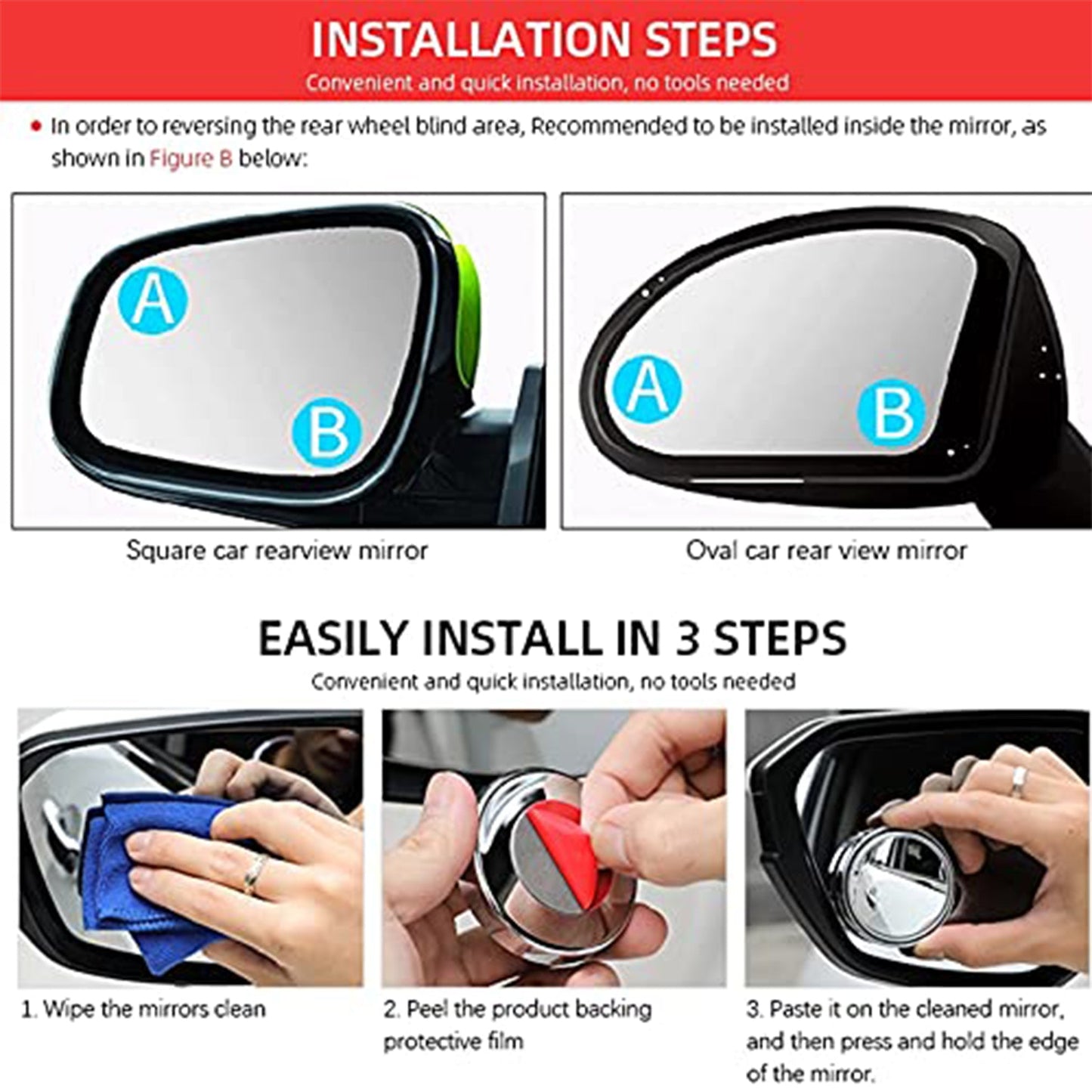 360degree Blind Spot Round Wide Angle Adjustable Convex Rear View Mirror - Pack Of 2 - Springkart
