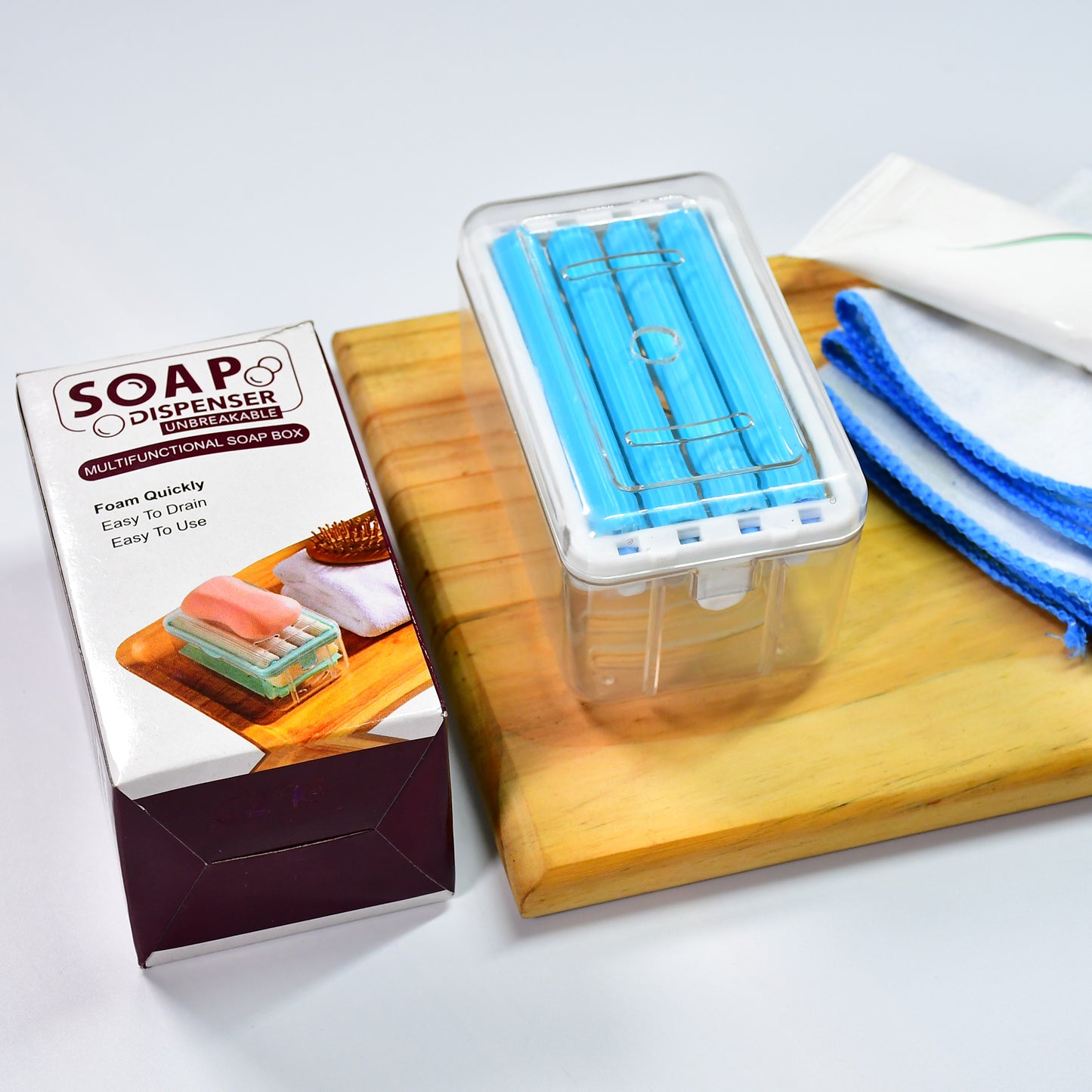 6296 2-in-1 Portable Soap Dish Soap Dispenser With Roller And Drain Holes Multifunctional Soap Holder Foaming Soap Bar Box For Home Kitchen Bathroom - Springkart