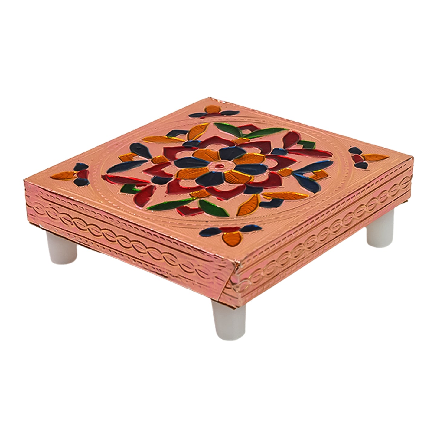 Handicraft Meenakari Wooden Chowki Puja Bajot For Home Office Decor For Puja Multicolour (1 Pc Set) - Springkart