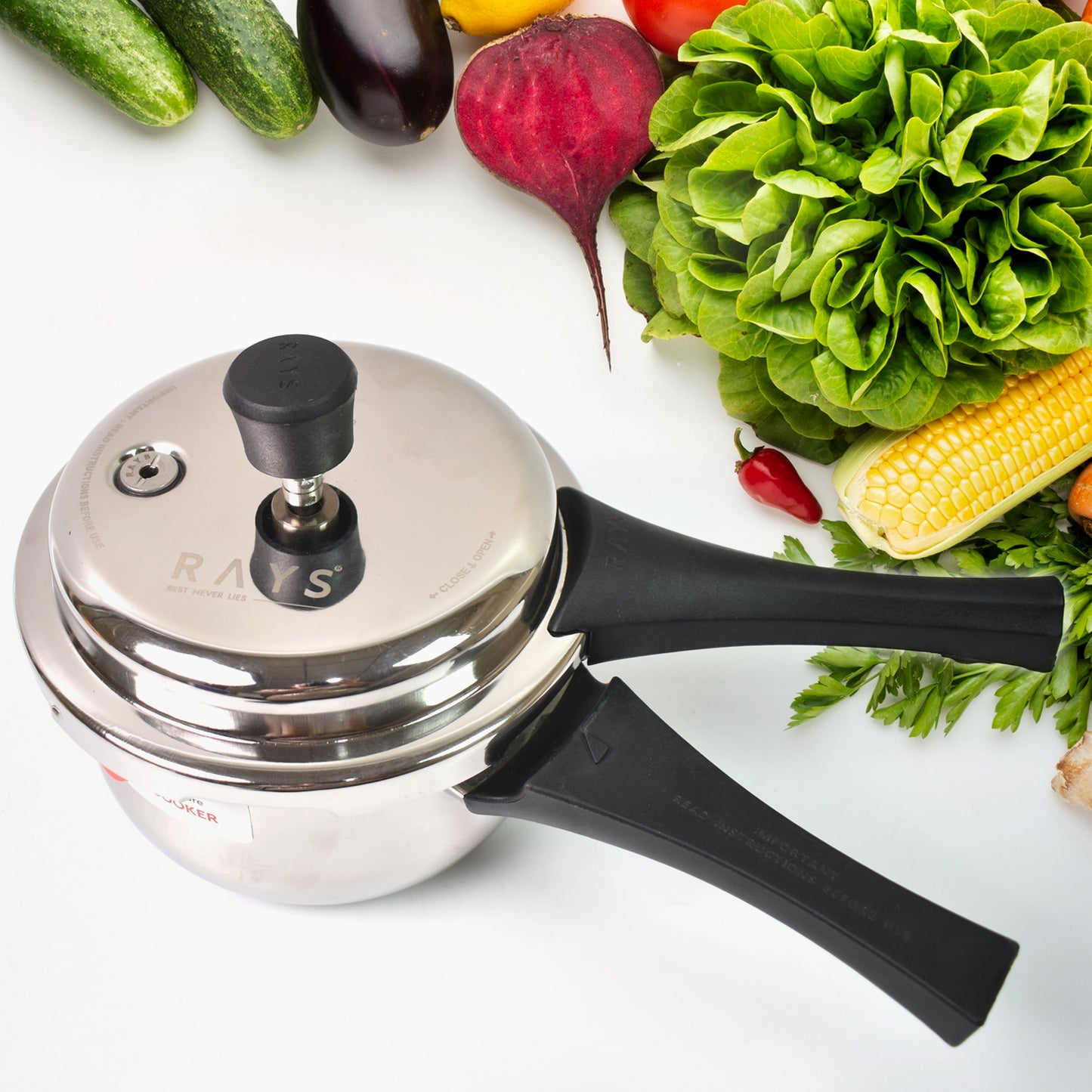 Stainless Steel Rays Fusion Pressure Cookers With Outer Lid (2.5 Litres) - Springkart