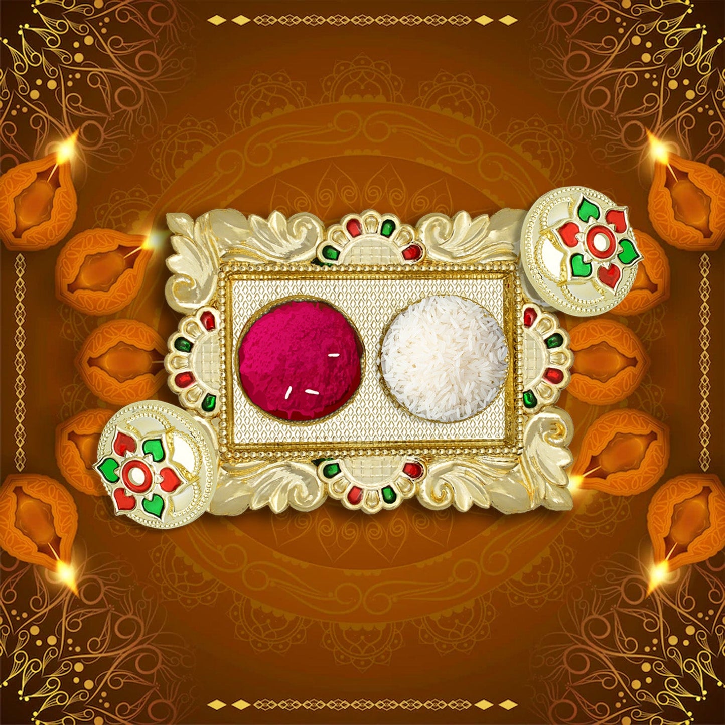 Rakasha Bandhan Special Puja Thali, Kumkum Thali Holder, Pooja Return Gift, Indian Housewarming Gifts, Brother / Bhai / Bhabhi / Sister / Family Rakhi for Rakshabandhan, Diwali - Springkart