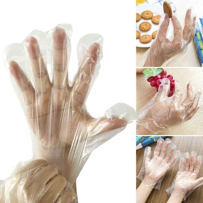 0670 Plastic Transparent Disposable Clear Gloves (White) (100pc) - Springkart