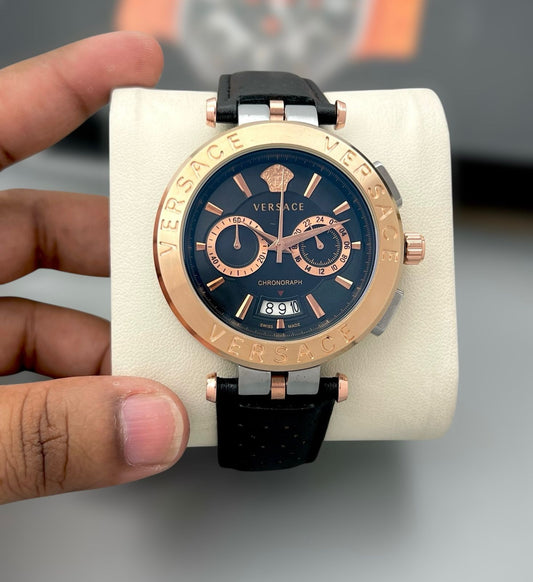 Versace Chronograph Premium Men's Watch | 44mm | Leather Strap | Imported Movement | 7AA