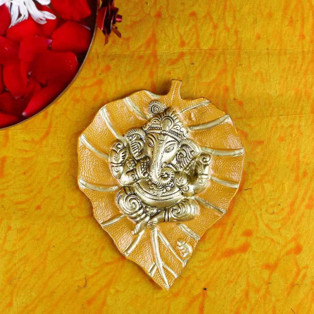 Lord Ganesh on Leaf Patta Wall Hanging Red