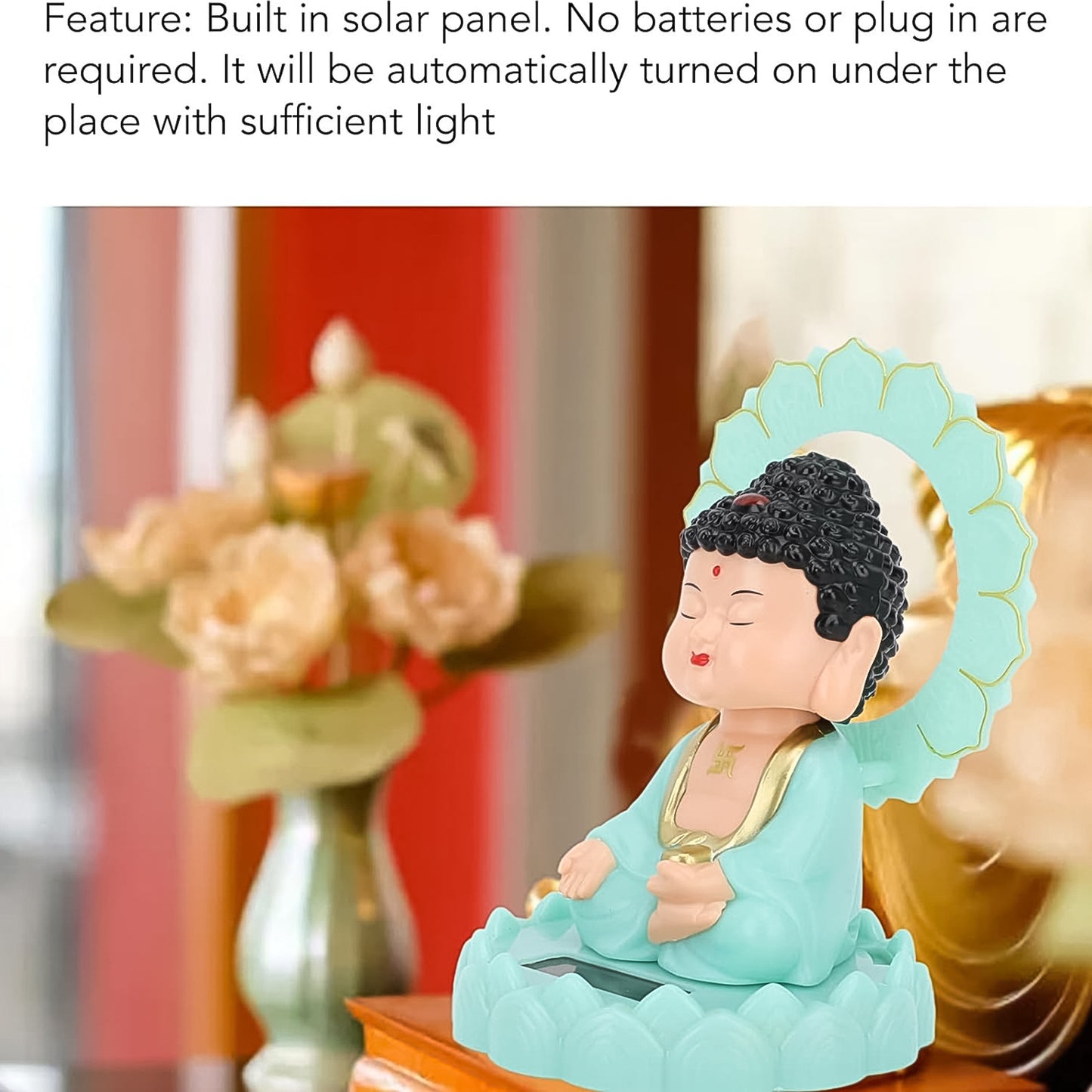 Plastic Solar Powered Moving Head Sitting Action Buddha Statue (1 Pc) - Springkart