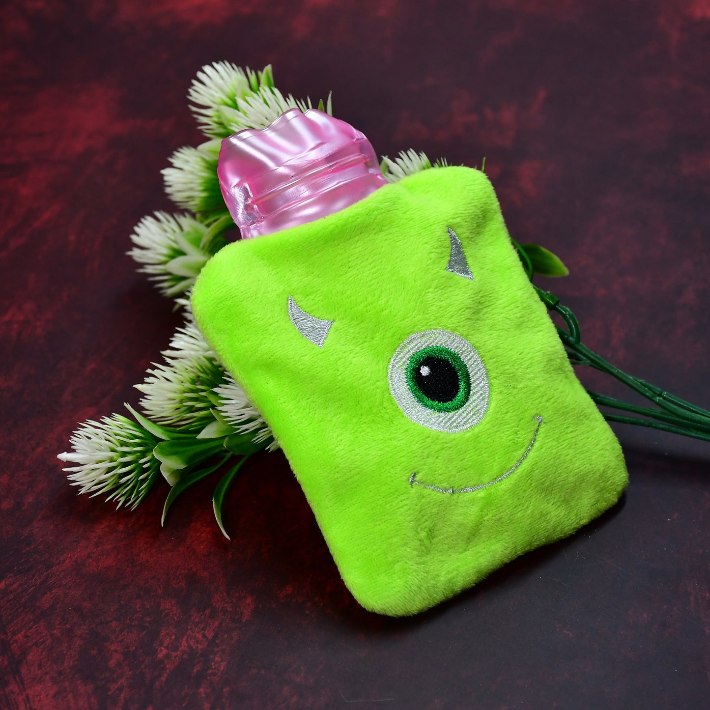 6519 Green One Eye Monster Print Small Hot Water Bag With Cover For Pain Relief Neck Shoulder Pain And Hand Feet Warmer Menstrual Cramps. - Springkart