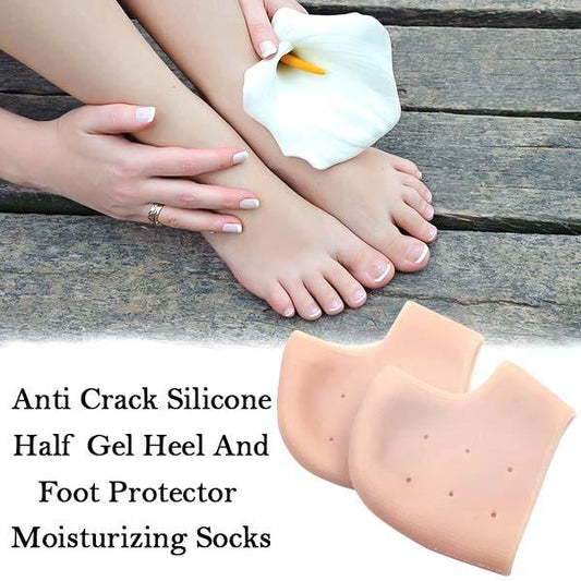 1475 Anti Crack Silicone Half Gel Heel And Foot Protector Moisturizing Socks - Springkart