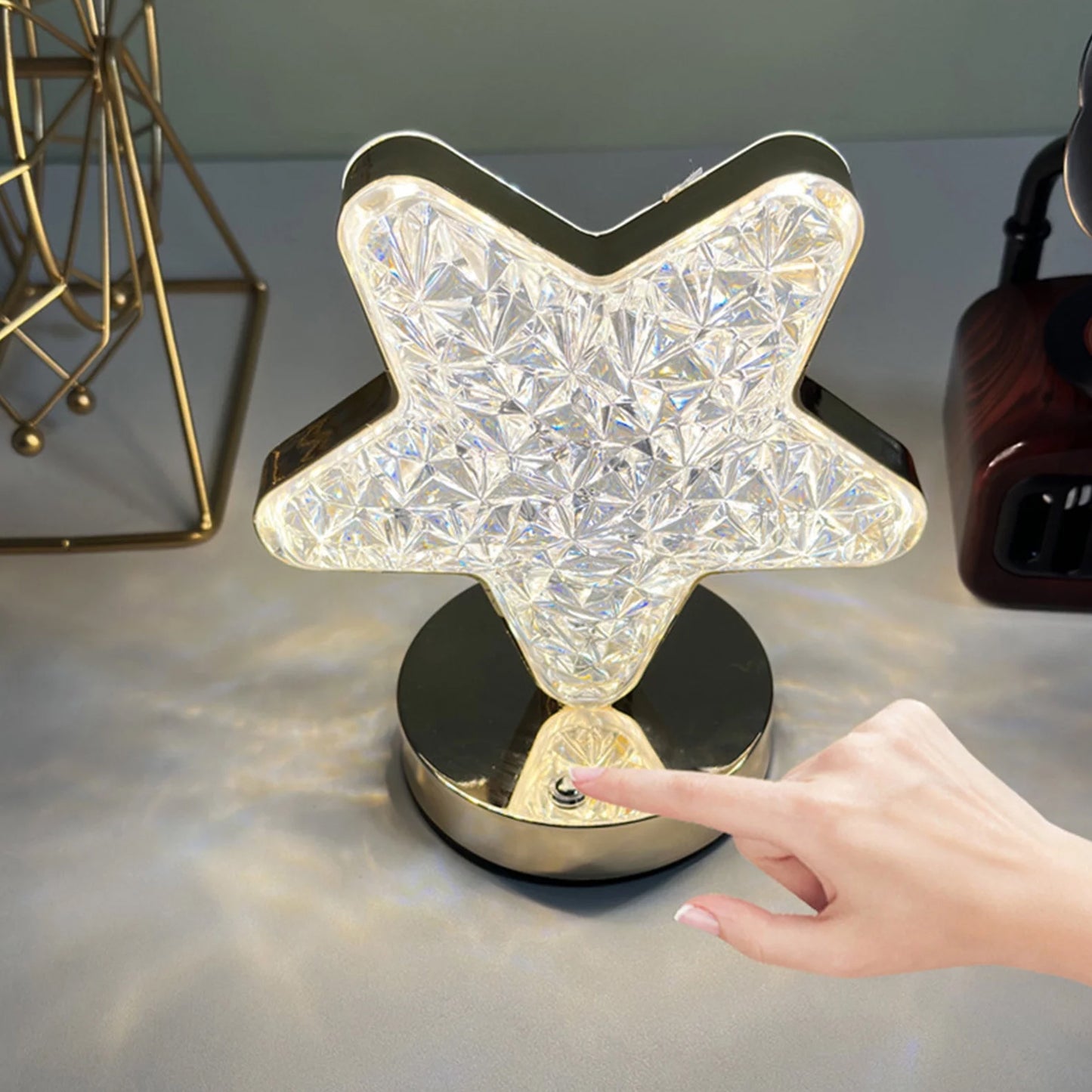 12571 Star Shape Crystal Diamond Lamp Cordless Luxury Lamp With Usb Rechargeable 3-way Dimmable Touch Control Decorative Nightstand Lamp For Bedroom Living Room Party Restaurant Decor (1 Pc ) - Springkart