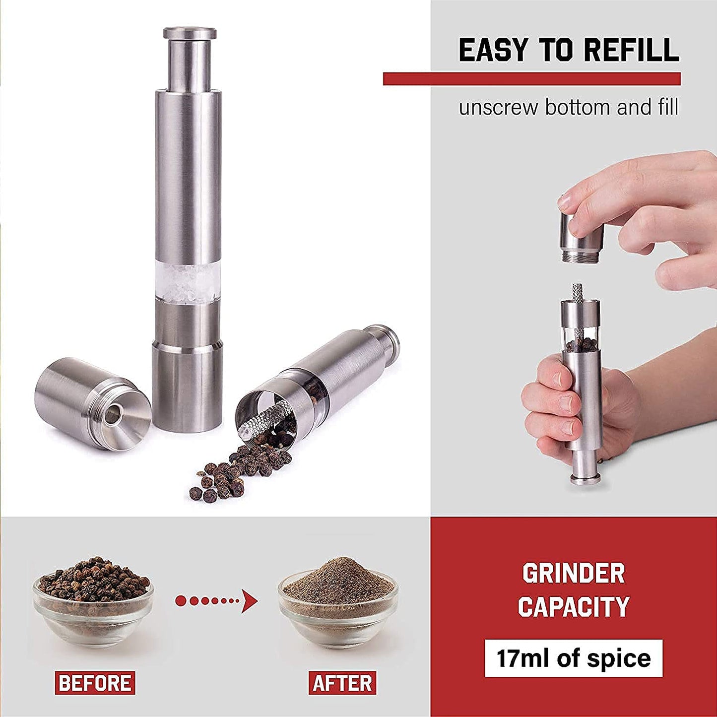 Stainless Steel Thumb Presser Salt And Pepper Grinder (1 Pc) - Springkart