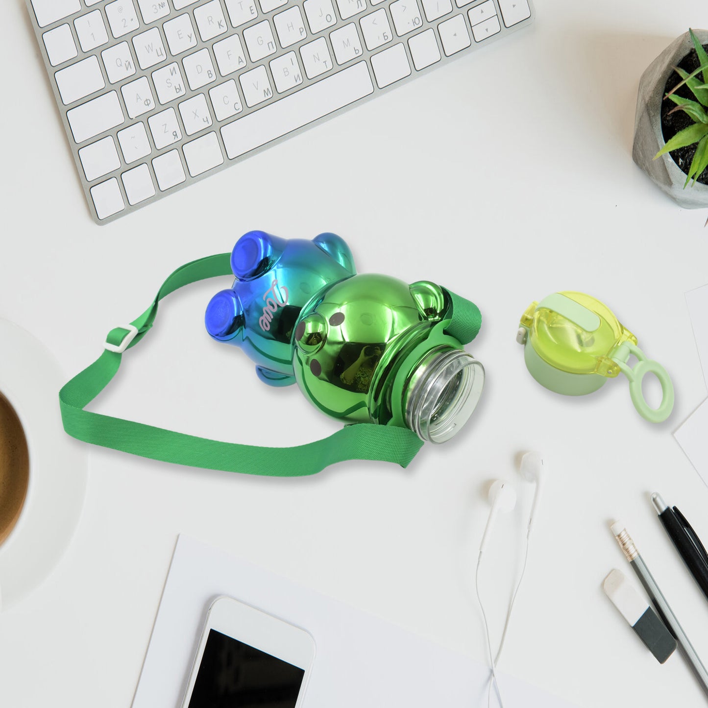 12548 Cute Plastic Water Bottle Straw Bottle With With Adjustable Shoulder Strap And Stickers Portable Drinking Cup Water Bottle For Kids - Springkart