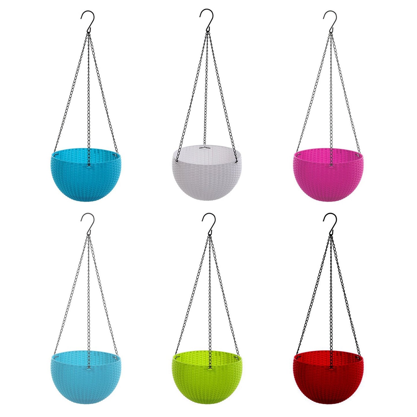 4708 Plastic Hanging Flower Pot And Flower Pot With Chain (6 Pc) - Springkart