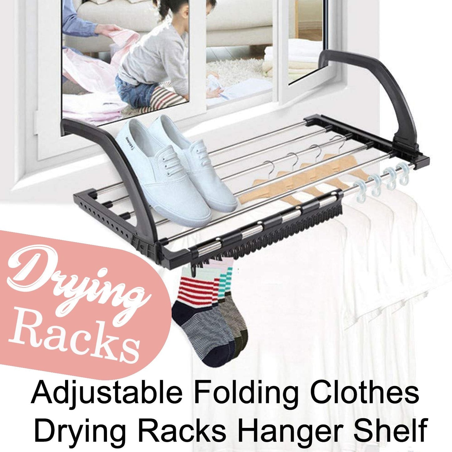 Adjustable Folding Clothes Drying Racks Hanger Shelf - Springkart