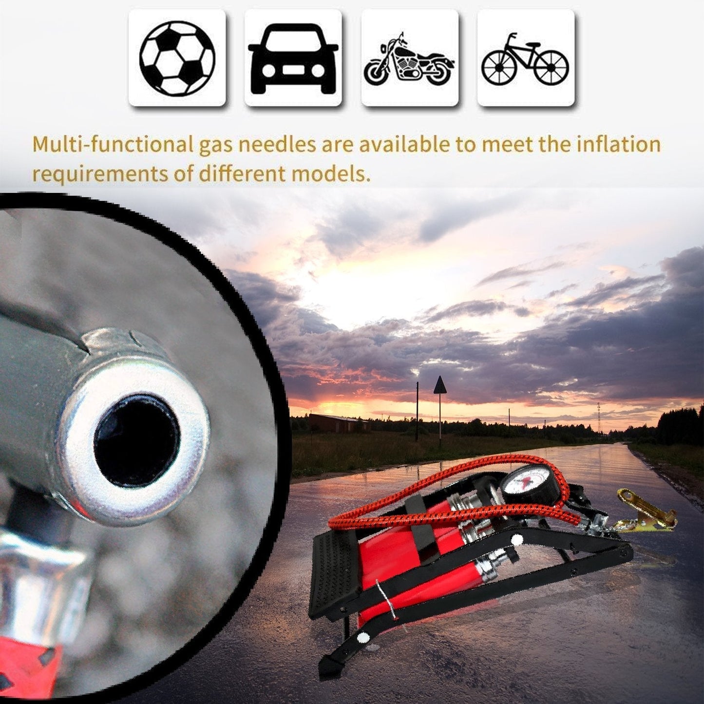 Dual-Cylinder Foot Pump, Portable Floor Bike Pump, 150PSI Air Pump - Springkart