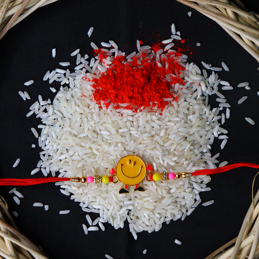 Smiley Face Kids Rakhi With Colorful Beads Fun Playful Design