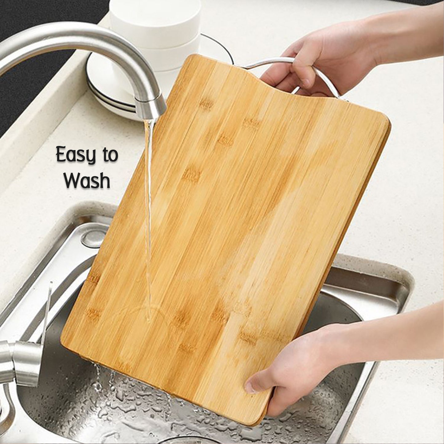 2315 Thick Wooden Bamboo Kitchen Chopping Cutting Slicing Board With Holder For Fruits Vegetables Meat - Springkart
