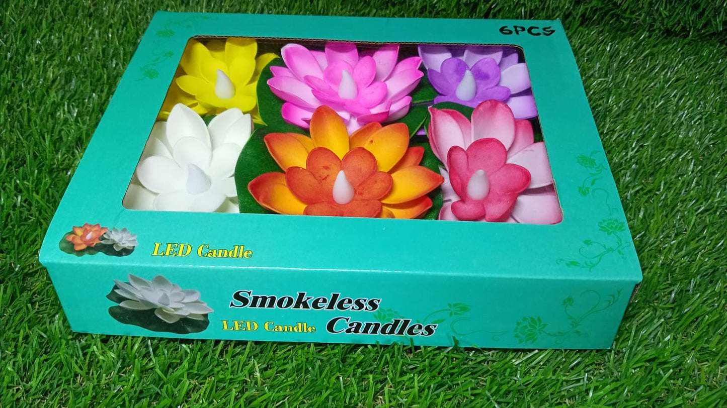 Water Floating Smokeless Candles & Lotus Flowers Sensor Led TeaLight for Outdoor and Indoor Decoration - Pack of 6 Candle (Pack of 6) - Springkart