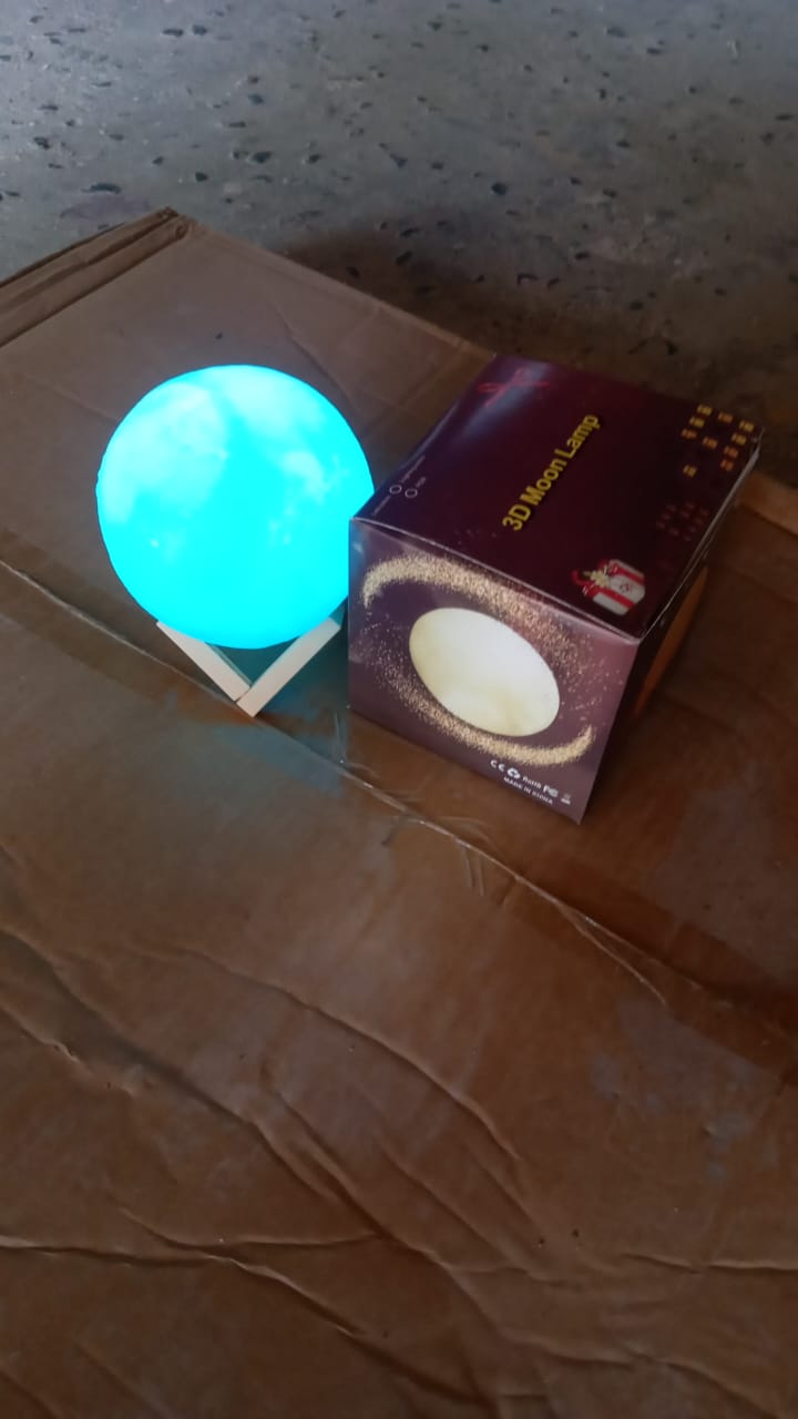 Moon Night Lamp Blue Color with Plastic Stand (15 x12 Cm / 1 Pc) - Springkart