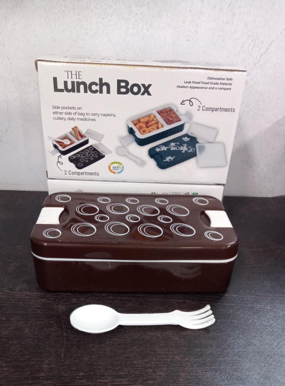 Airtight Lunch Box - 2 Compartment, Leak-Proof, Food-Grade Material, Modern Compact Design with Spoon - Springkart