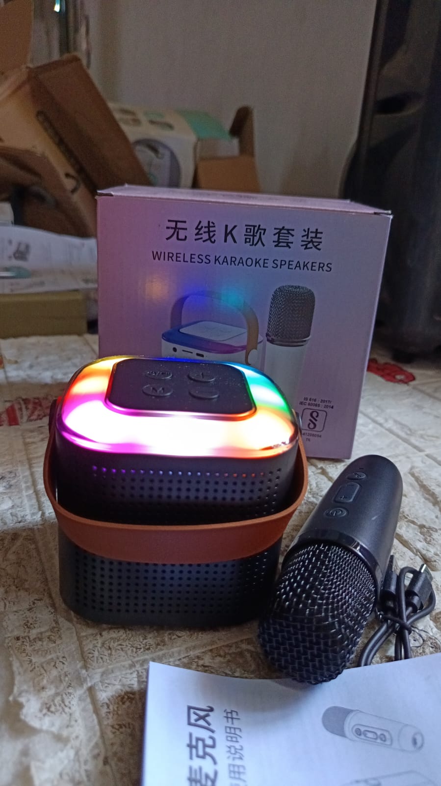 Wireless Speaker Microphone Set, RGB Light Support Memory Card PortableKaraoke Machine Perfect for Travel TV - Springkart