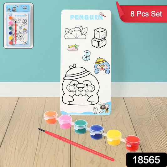 Kids Art Painting Kit Water Color, Cartoon Printed Board & Brush (9 Pcs Set) - Springkart