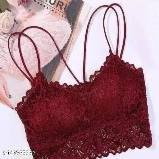 SPIRIT BEAUTY Women's 527 & 521 Net Lace Lightly Padded Wire Free Regular Bralette Bra (Maroon & White) (Pack of 2) - Springkart
