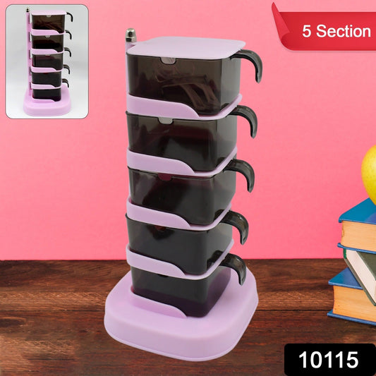 Rotating Spice Jars Vertical Rotatable Seasoning Box 5 Section / Tier With 5 Spoon (1 Set) - Springkart