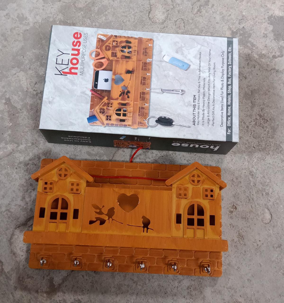 6 Hooks House Design Wooden Keys Stand for Entryway, Kitchen, Office, Mudroom Wall, Mount Decorative Keys Organizer Key Holder. - Springkart