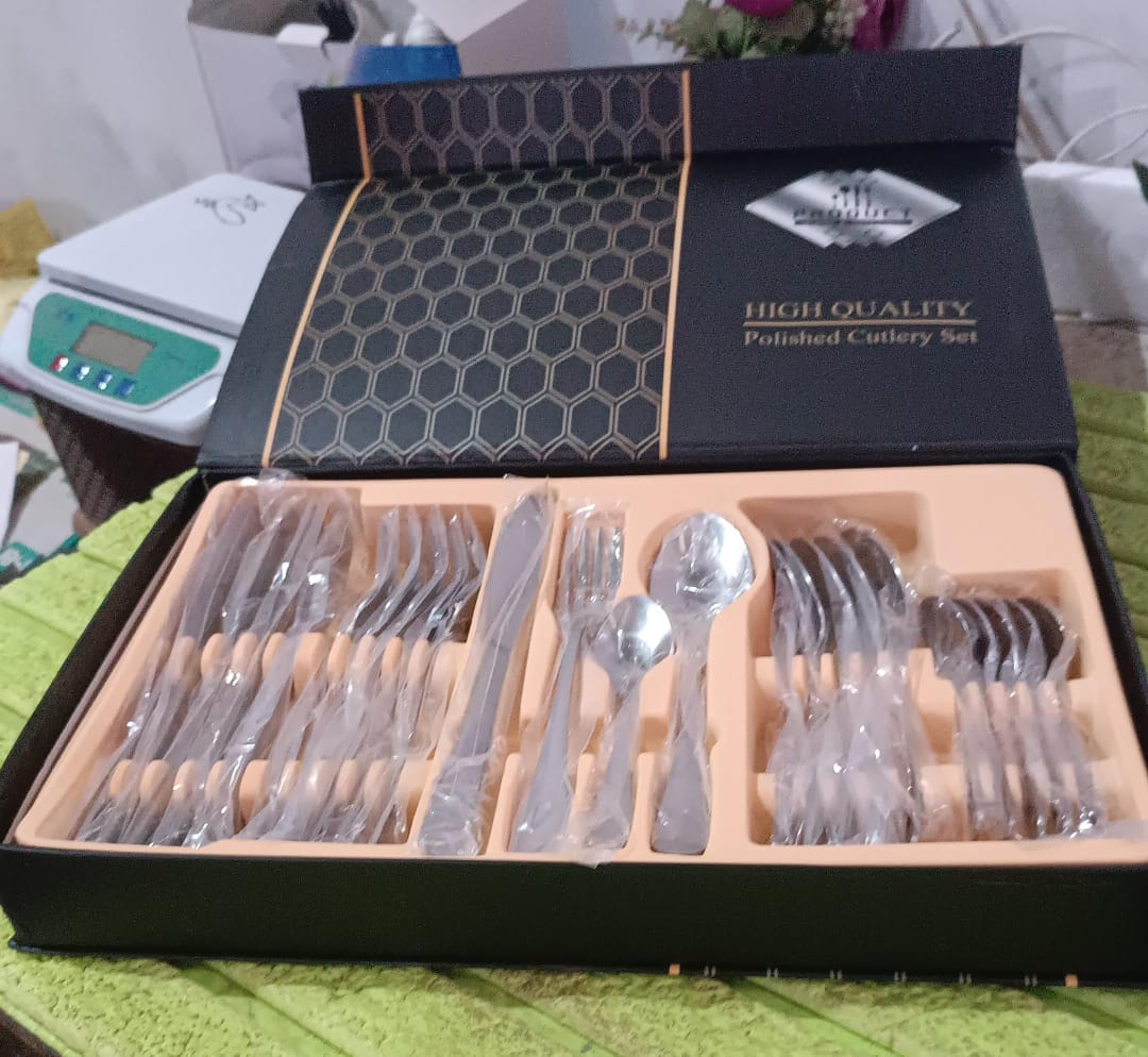 Premium Silver Daily Use Cutlery Set Stainless Steel Luxury Combo Set of 24 - Springkart