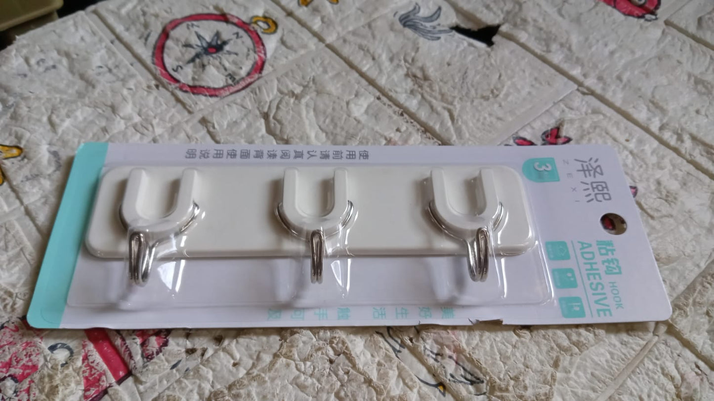 Multipurpose Strong Hook Self-Adhesive hooks for wall Heavy Plastic Hook, Sticky Hook Household For Home, Decorative Hooks, Bathroom & All Type Wall Use Hook, Suitable for Bathroom, Kitchen, Office 3 Hook (1 Pc) - Springkart