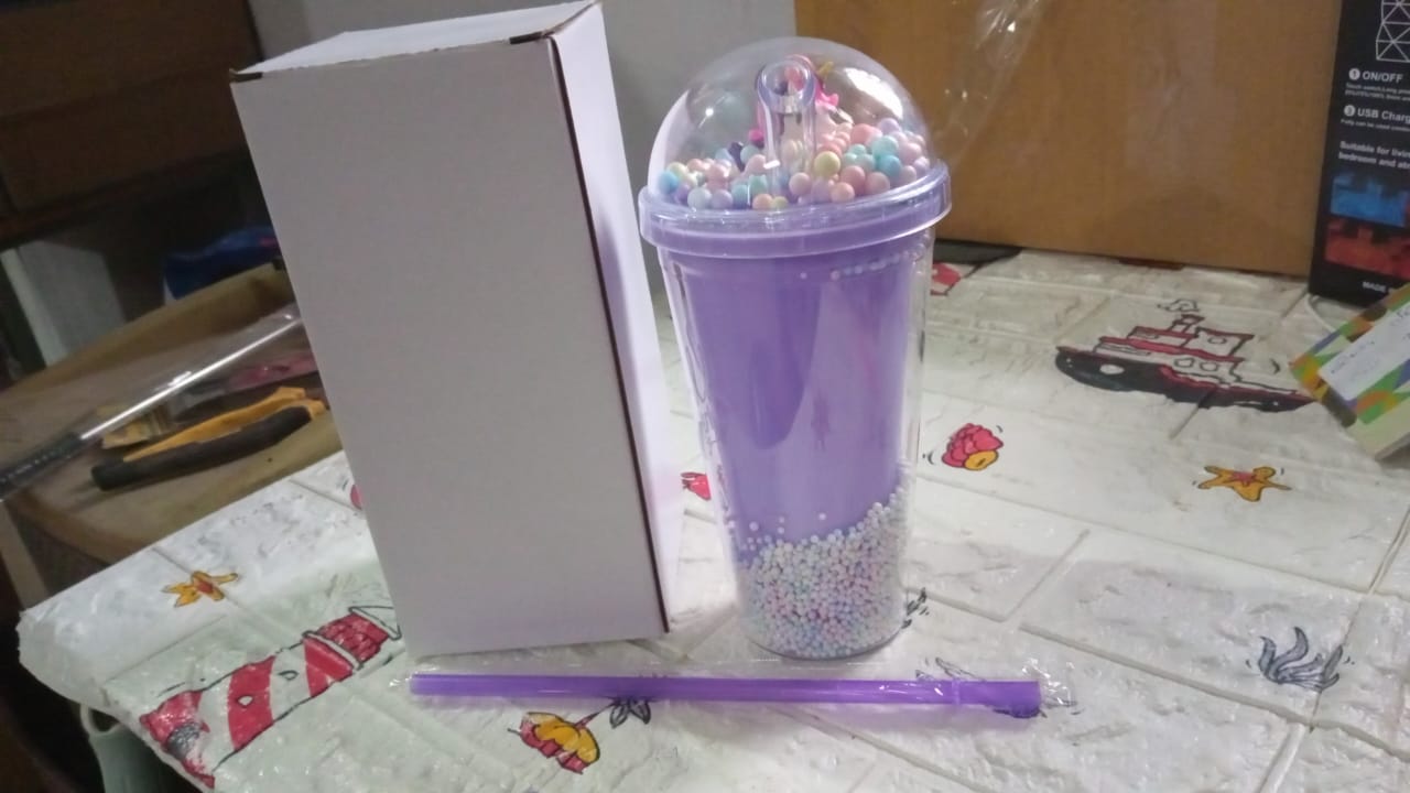Design Printed Sipper Bottle With Toy, LED Glow Light, Double Wall Sipper Glass Water Bottle , Sipper Bottle With Straw For Girls And Kids for Boys and Girls School/Tuition/Gym (Pack of 1) - Springkart