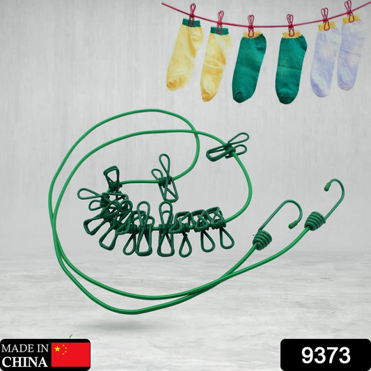Elastic Cloth Drying Rope with 12 Metal Clip Portable Clothes line For Home & Travel - Springkart