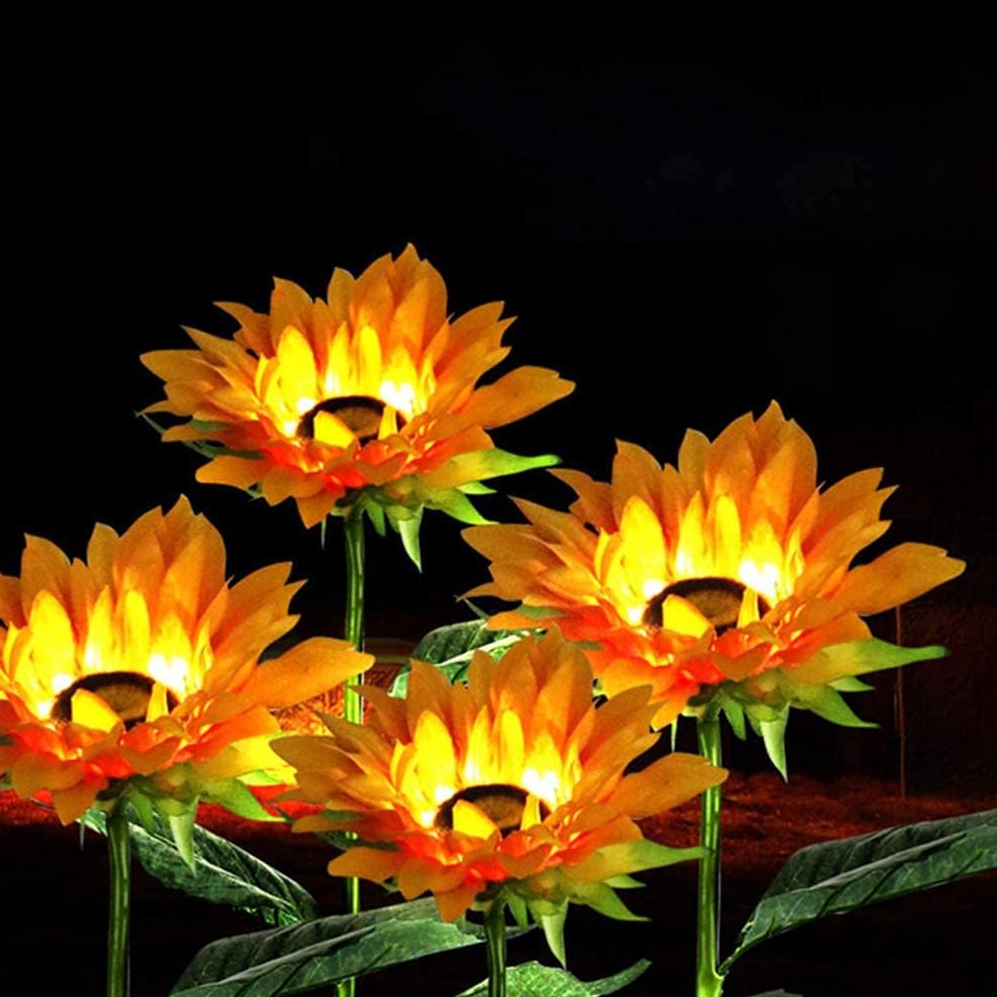 Garden Solar Sunflower Outdoor Led Light Inserted Ground Simulation Plant (4 Pcs Set) - Springkart