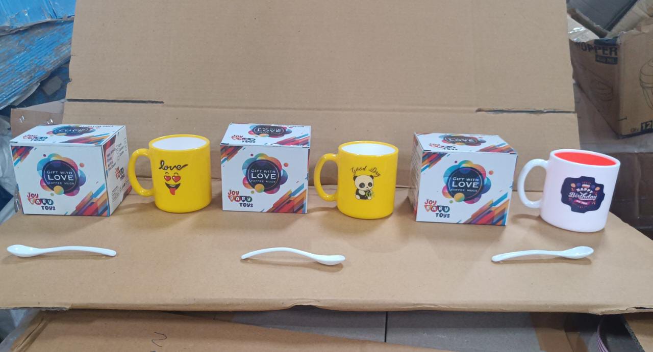 Mix Design & Color Coffee Mug With Spoon and box packing, Design Coffee Mug Used for Drinking and Taking Coffees and Some Other Beverages in All Kinds of Places (1 pc) - Springkart