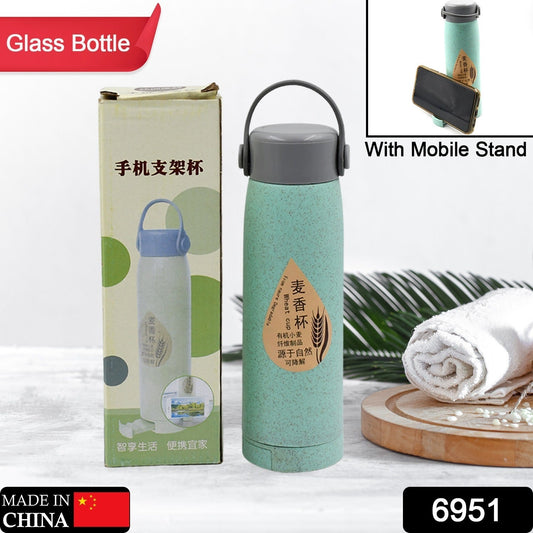 High Portable Water Bottle, Creative Wheat Fragrance Glass Bottle Water with Mobile Phone Holder Wide Mouth Glass Water 380ml (MOQ :- 80 pc) - Springkart