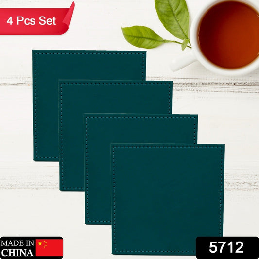 Square Tea Coaster - Dining Table Decor Accessories - Coaster for Dining Table for Hot Pots Coasters for Cups Durable and Long-Lasting, Leather Coffee Table for Home or Office Use (4 pc) - Springkart