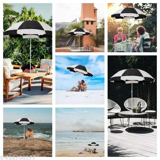 6ft/36Inch Without Stand Outdoor Garden Big Size Umbrella For Shop Hotels And Restaurent-Black & white - Springkart
