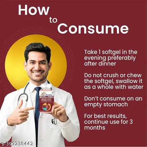 Dr. Morepen Iron & Zinc Tablets with Vitamin C & B12 for Immunity & Hemoglobin Boost - 60 Veg Tablets Pack of 2 - Springkart