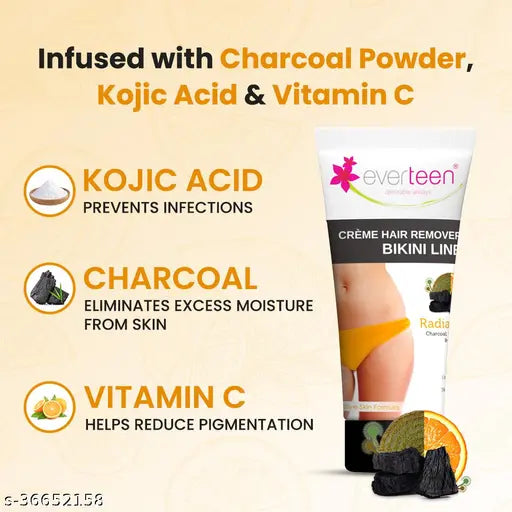 Everteen RADIANCE Bikini Line Hair Remover Creme with Charcoal, Kojic Acid and Vitamin C - 1 Pack (50gm) - Springkart