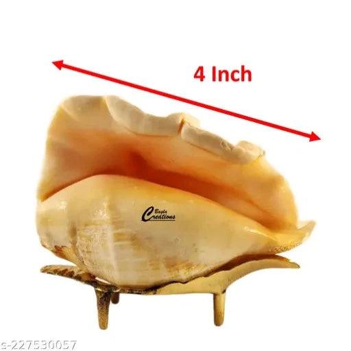 4 inch Blowing Panch mukhi shankh for Pooja Conch Shell small with Brass Stand - Springkart