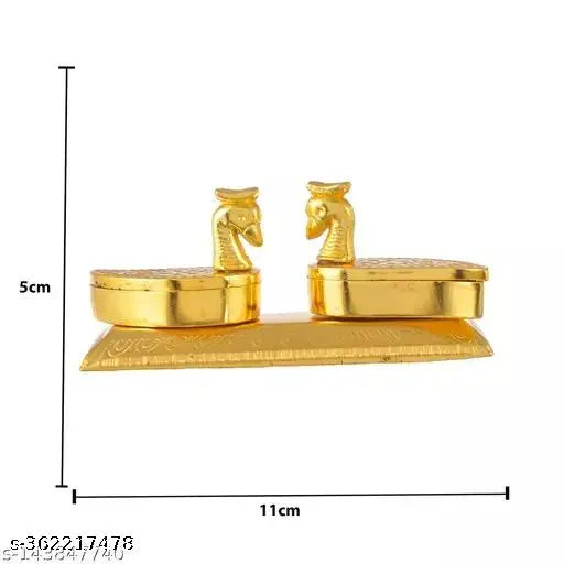 German silver Swan shape Roli-Chawal/Kumkum Box/Container In Metal Gold Polish - Springkart