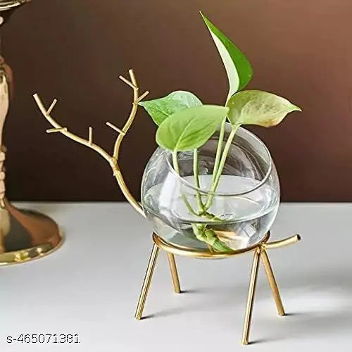 Homown Decor Glass Planter Holder Deer |Glass Pot| Glass Flower Pot| Glass Flower Round Vase Handmade for Decorate House (Set of 2) (Gold)