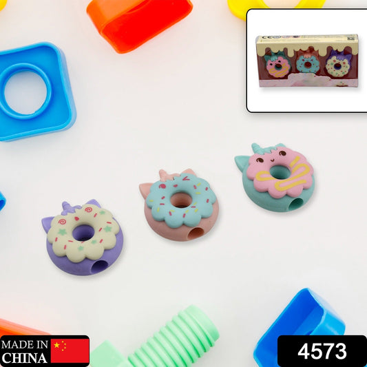 Tree Small Sized Cartoon Themed Non-Toxic Donut Erasers, School Stationery | for Kids - Boys & Girls | Birthday Gift |Return Gift (3pc Set) - Springkart