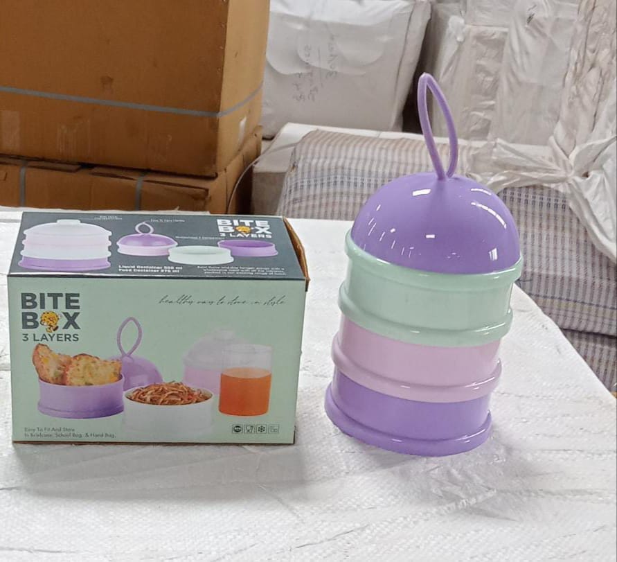 3 Layer Cute Portable Baby Food Milk Powder Storage Box Bottle Container Milk Powder Baby Food Container Bowl. (Purple) - Springkart