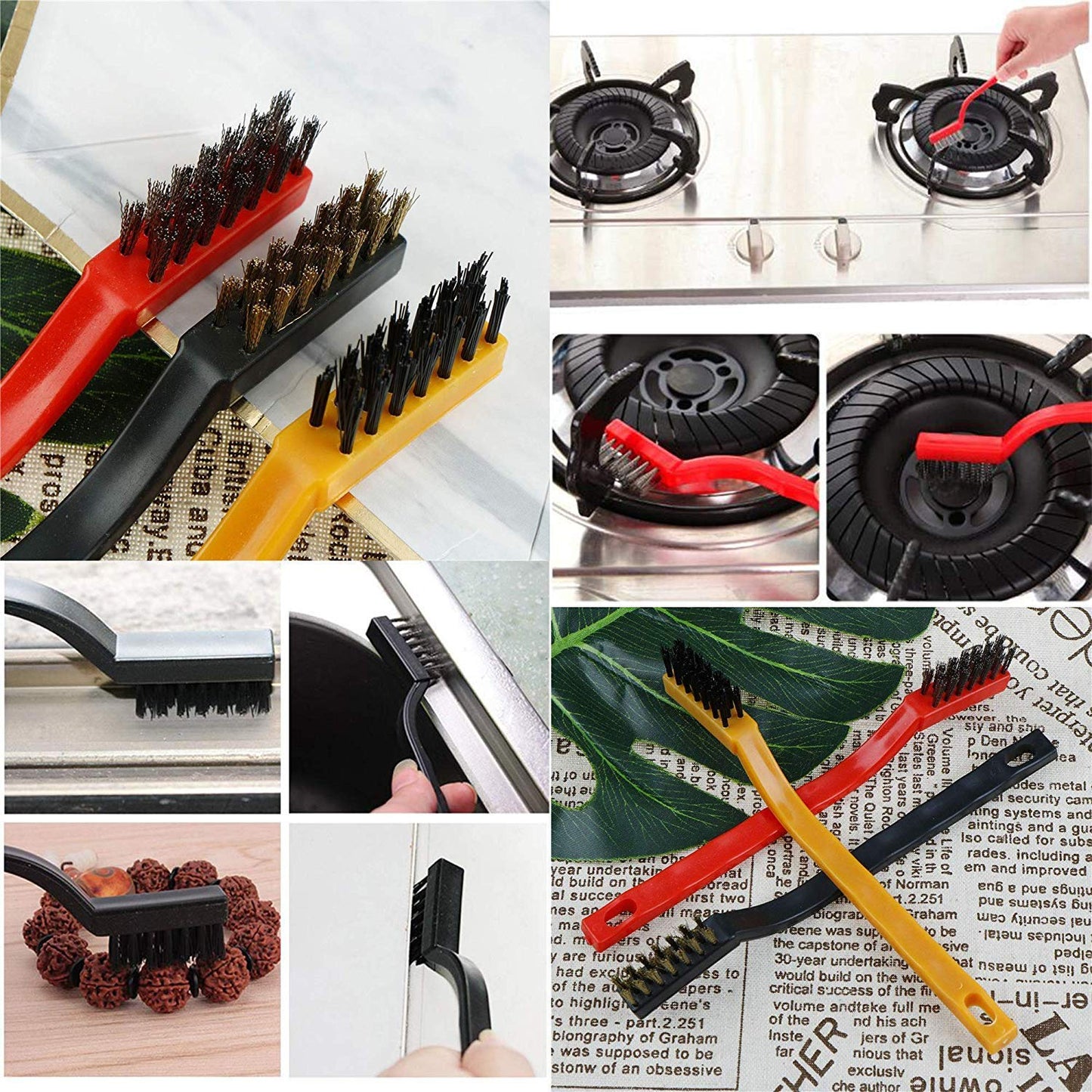 3pc Mini Wire Brush Set Brass Nylon Stainless Steel Bristles Household Cleaning Brush For Gas Stove Smoke Machine Tool Burner Tiles Tap Rust Removal Welding Slag Dirt Paint Scrubbing (3 Pcs Set) - Springkart