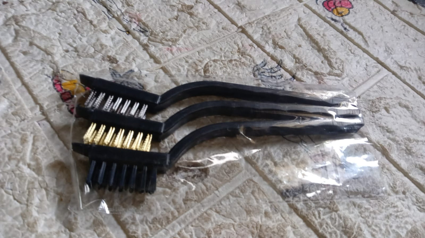 Mini Wire Brush Set Brass Nylon Stainless Steel Bristles Household Cleaning Brush for Gas Stove, Smoke Machine Tool Burner Tiles Tap Rust Removal Welding Slag Dirt & Paint Scrubbing (3 Pcs Set) - Springkart